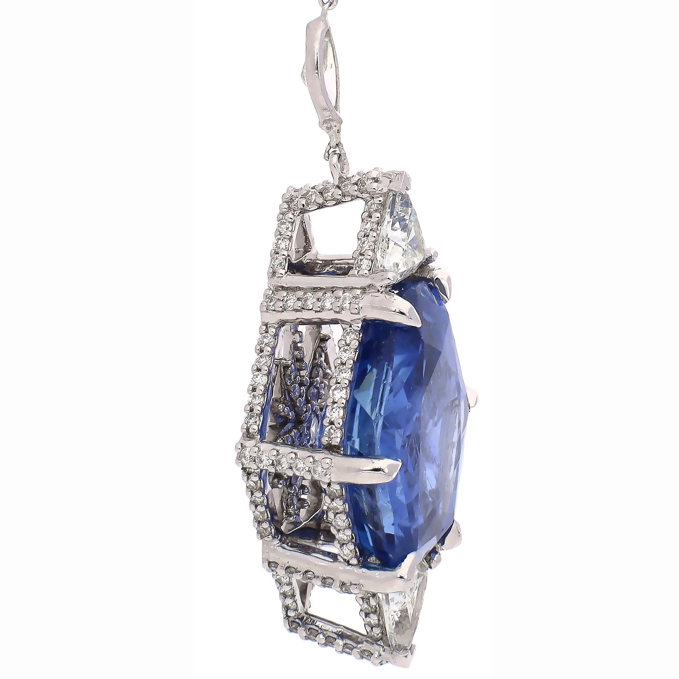 14K White Gold Custom Designed 8.87ct Ceylon Sapphire and Diamond Necklace