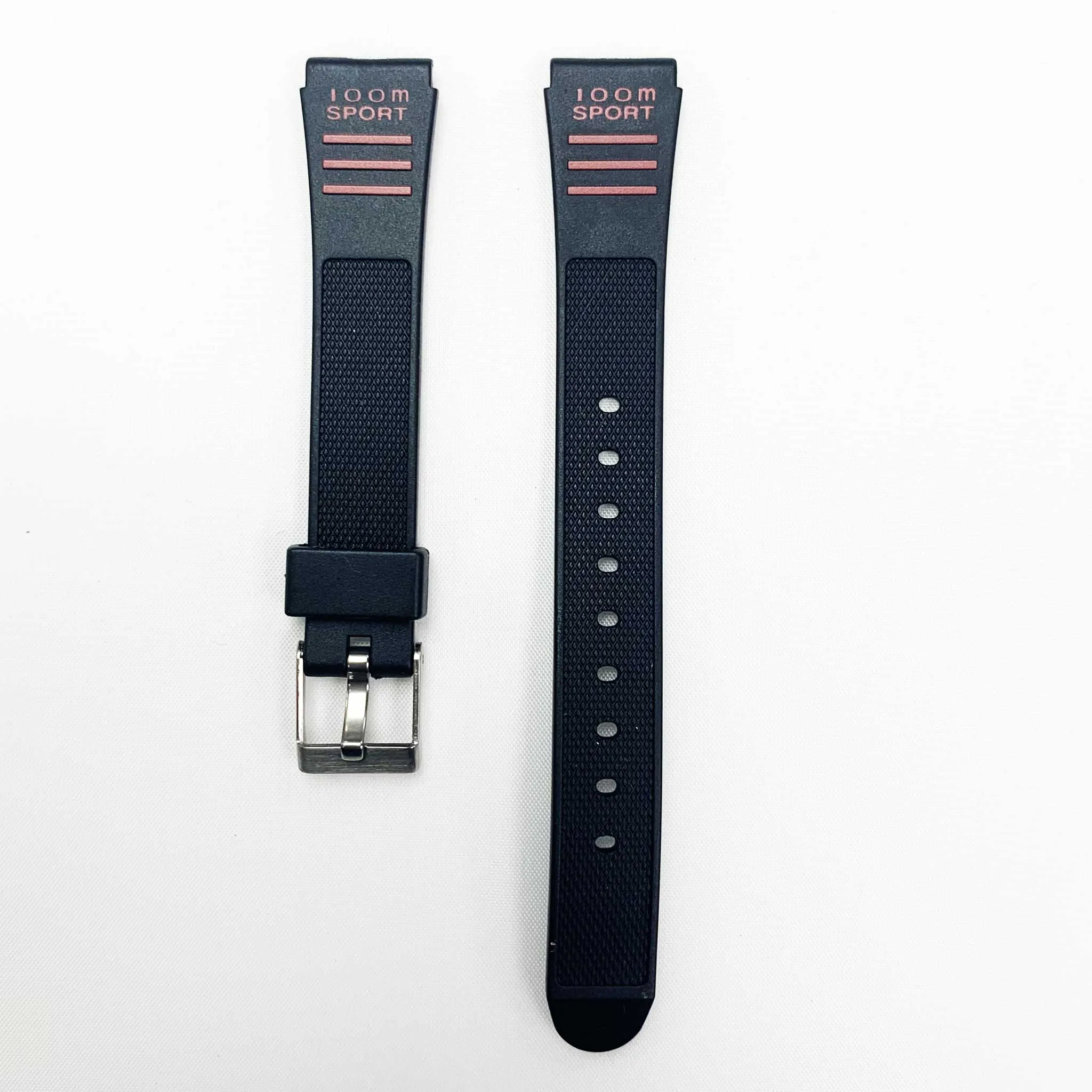 14MM PVC Plastic Watch Band Black Textured Sports for Casio Timex Seiko Citizen Iron Man Watches