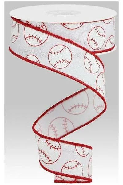 1.5" Glitter Baseball on Royal Ribbon: White (10 Yards)