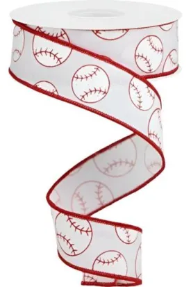 1.5" Glitter Baseball on Royal Ribbon: White (10 Yards)