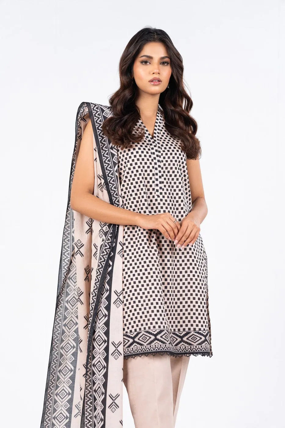 2 Pc Printed Lawn Suit With Silver Lawn Dupatta