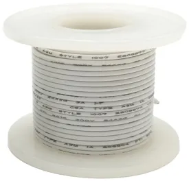 25 Feet White 24 Gauge Solid Hook-Up Wire, Tinned Copper, PVC Insulation (Shade May Vary)