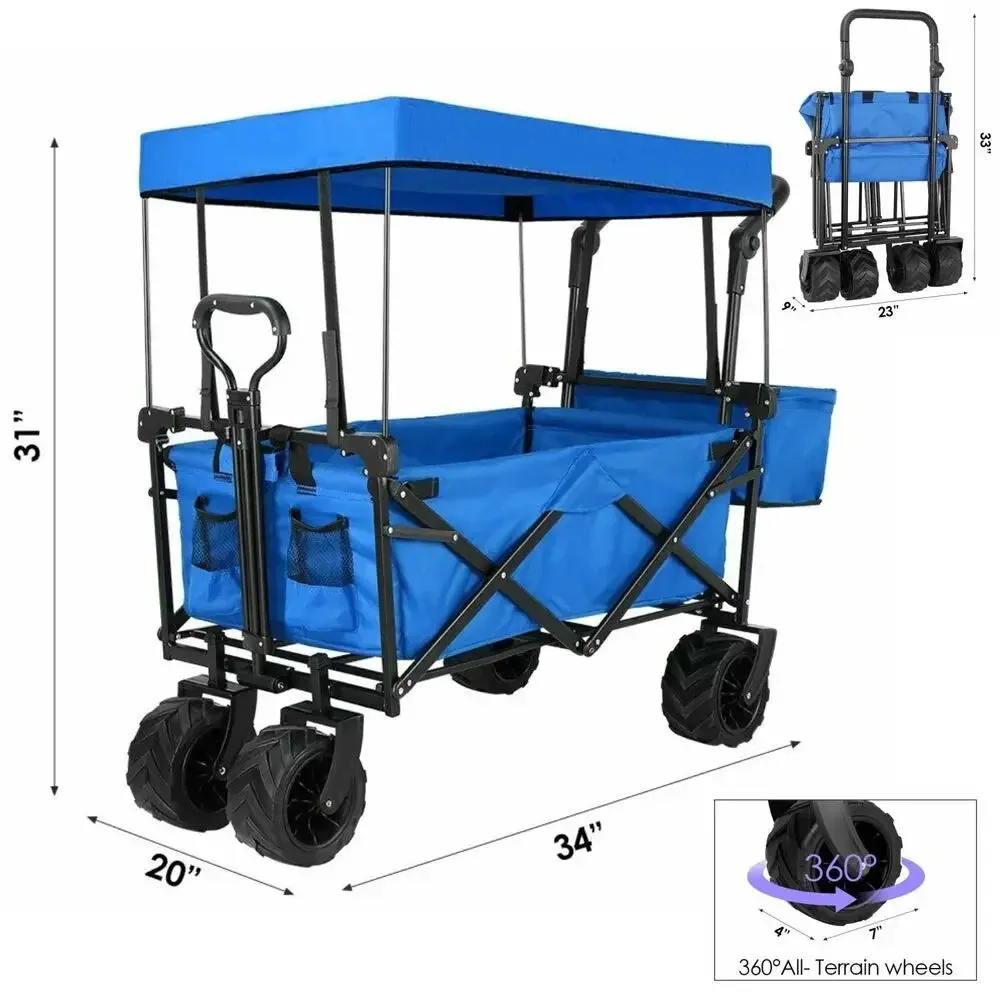 262L Collapsible Garden Cart w/ Removable Canopy, Off-road Wheels