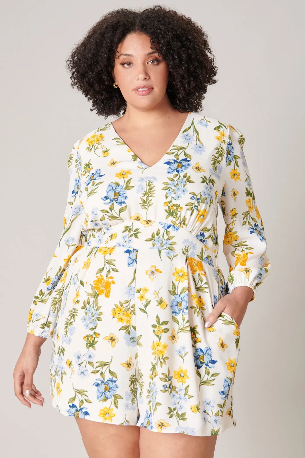 April Floral Balloon Sleeve Heartthrob Romper Curve