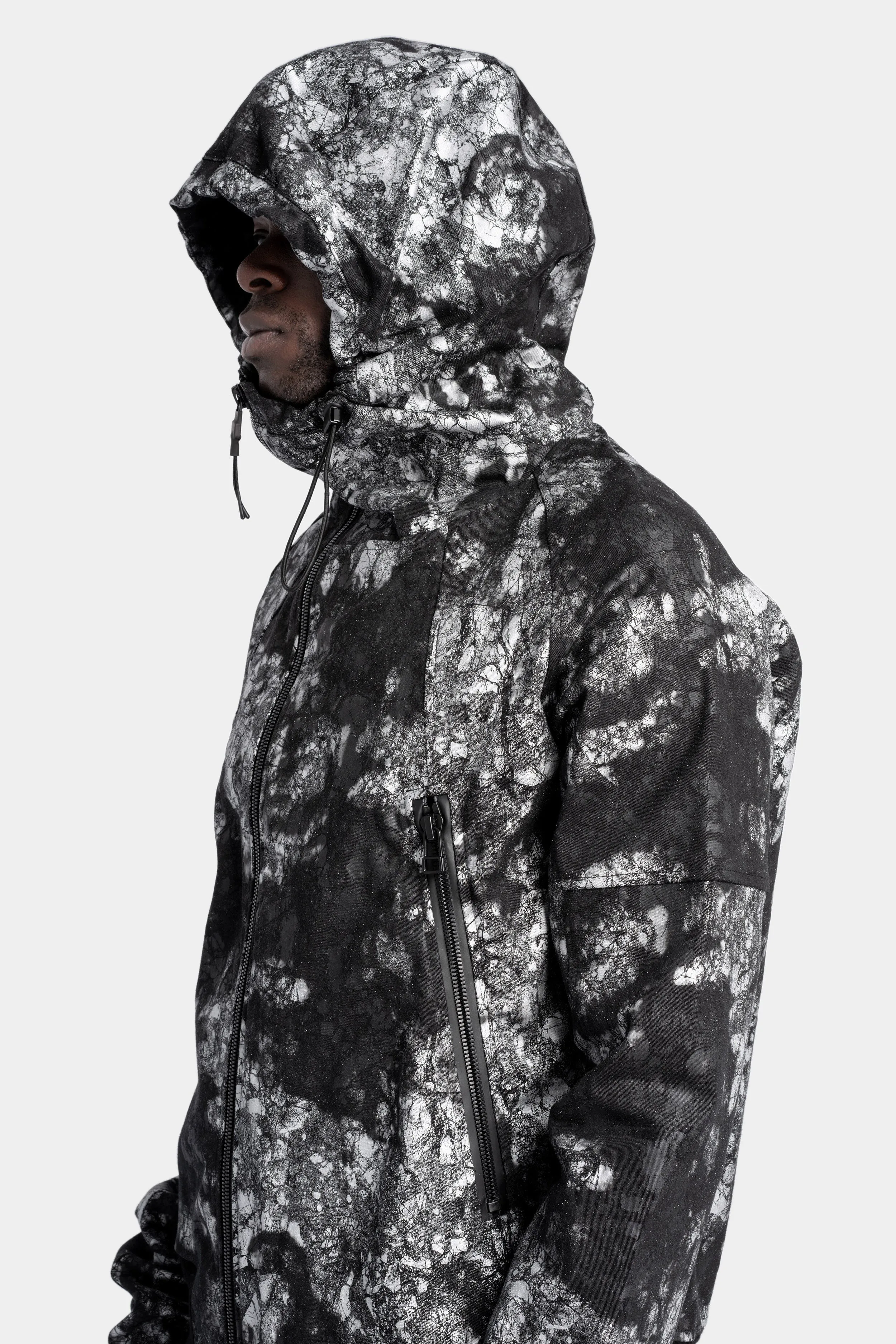 Asymmetrical Zip Hooded Jacket, Artwork Dye