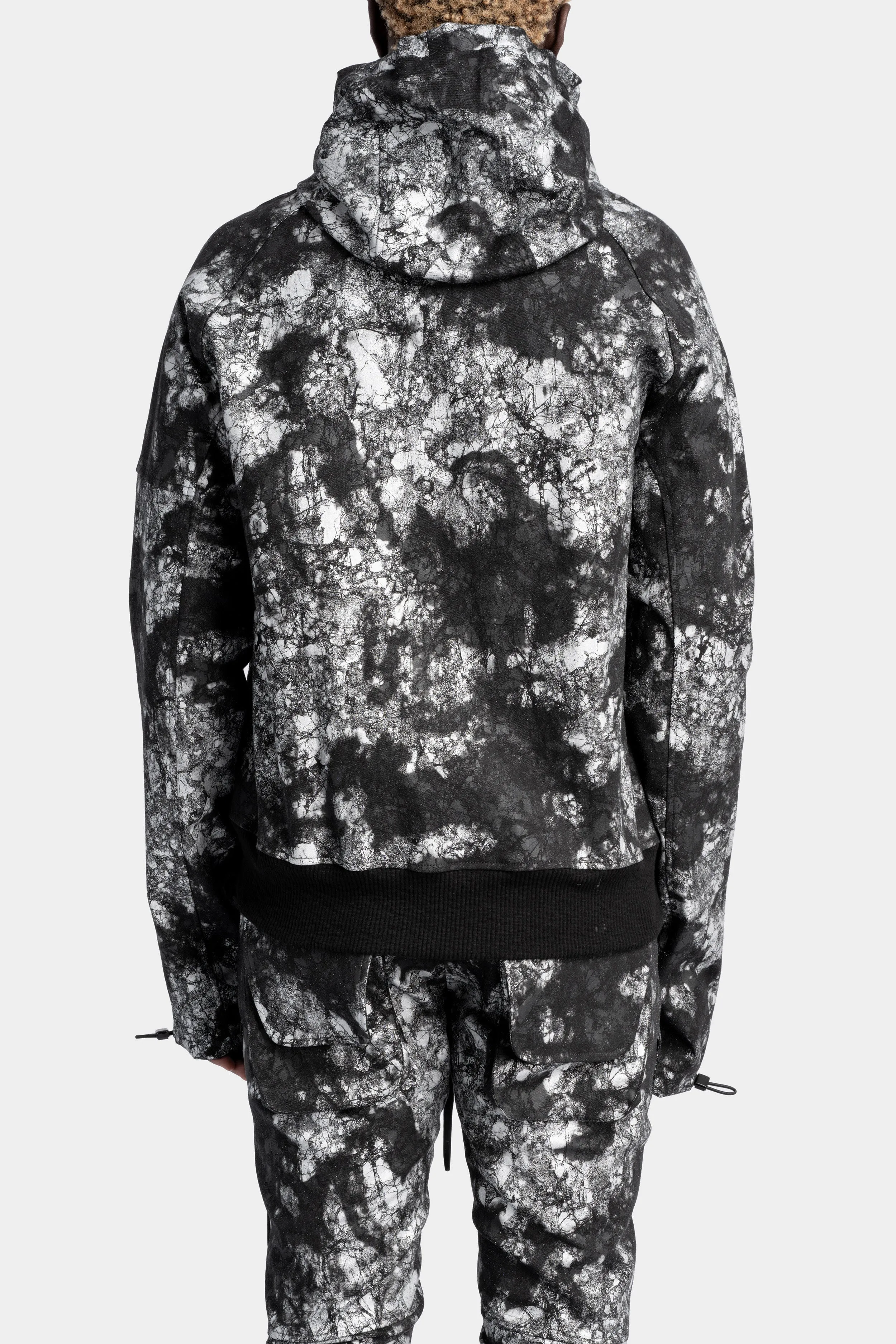 Asymmetrical Zip Hooded Jacket, Artwork Dye