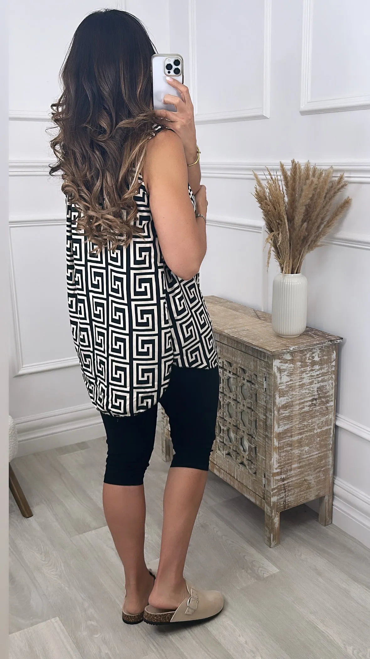 Beryl Cream Greek Scroll Sleeveless Top