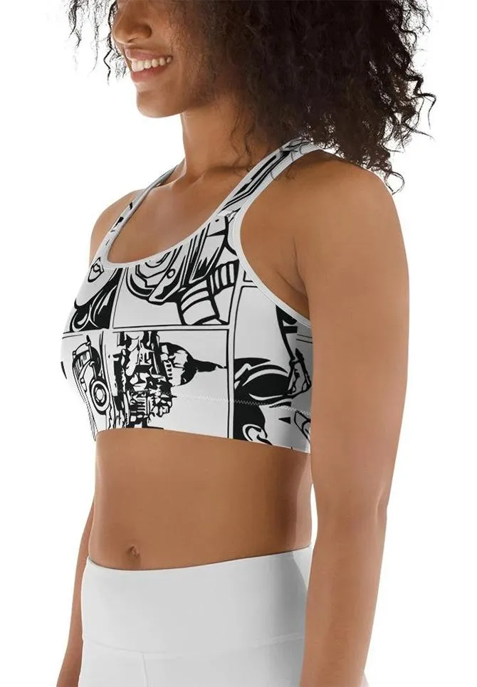 Black & White Comic Book Sports Bra