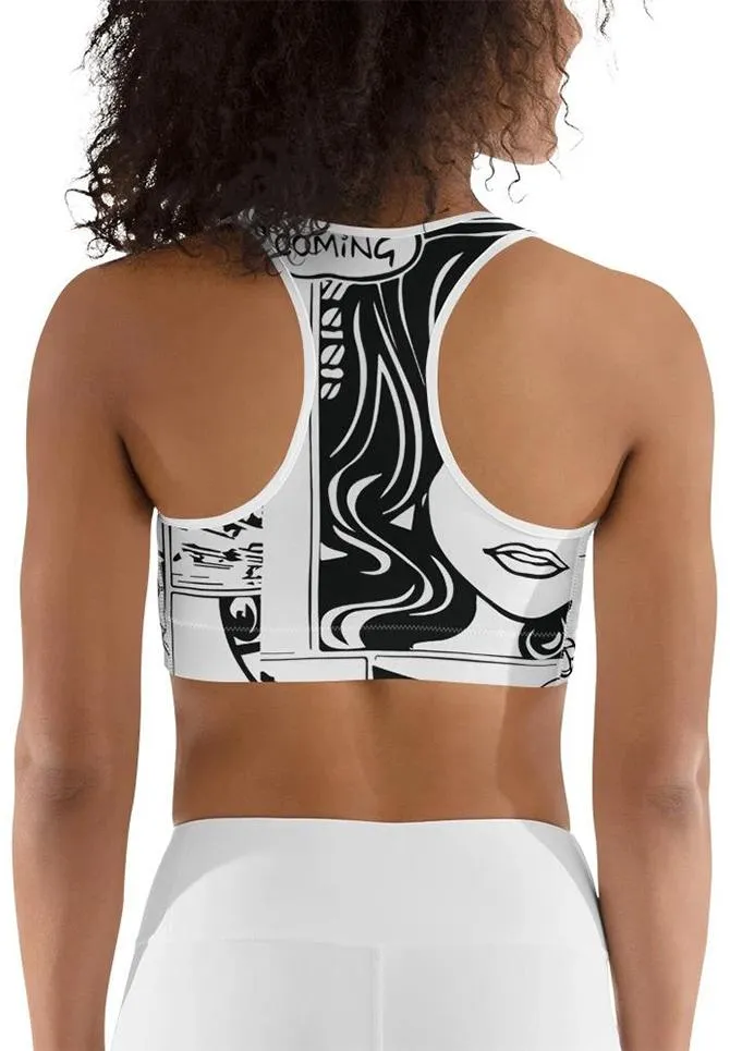 Black & White Comic Book Sports Bra