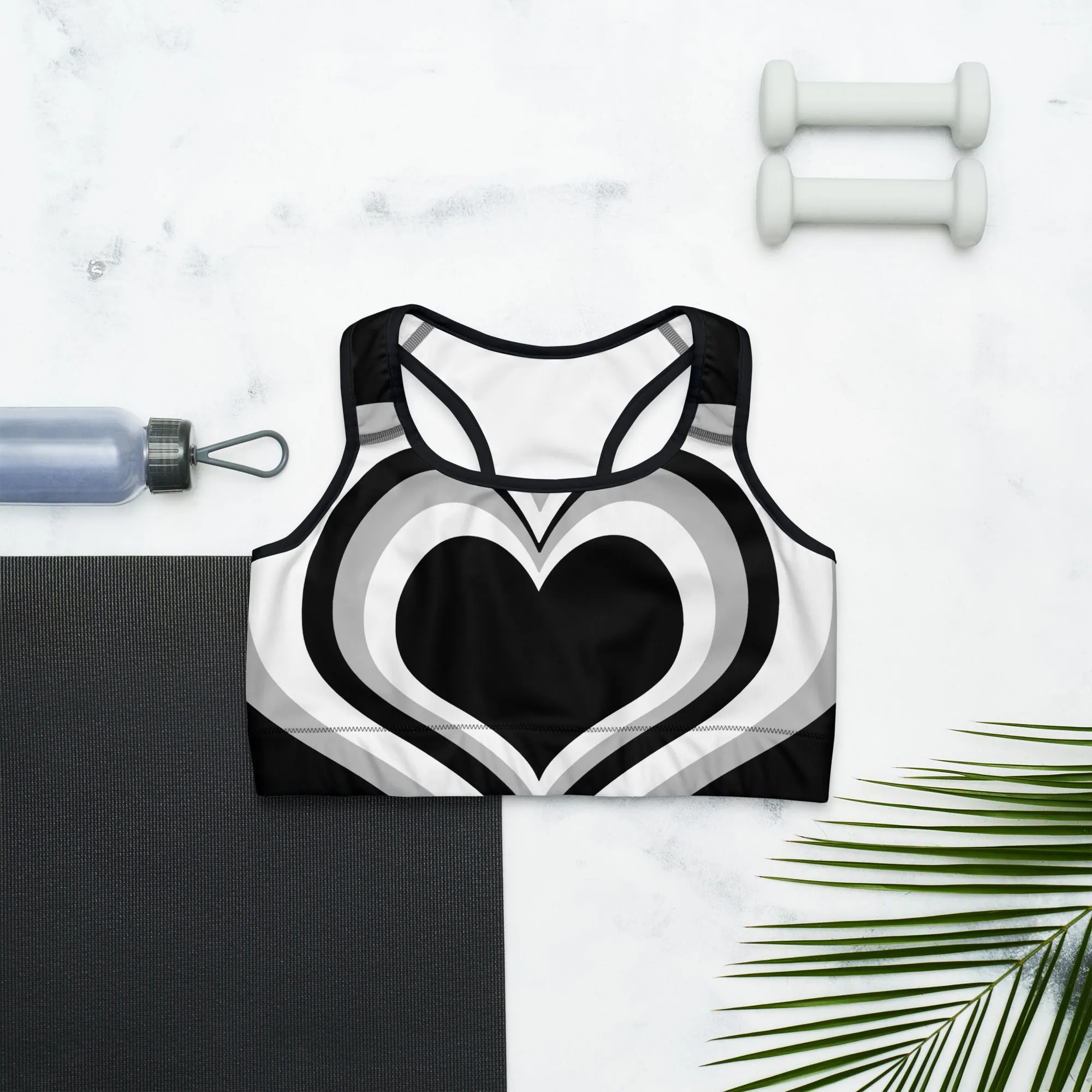 Black & White Heart Shaped Tunnel Sports Bra