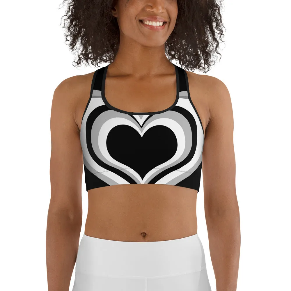 Black & White Heart Shaped Tunnel Sports Bra