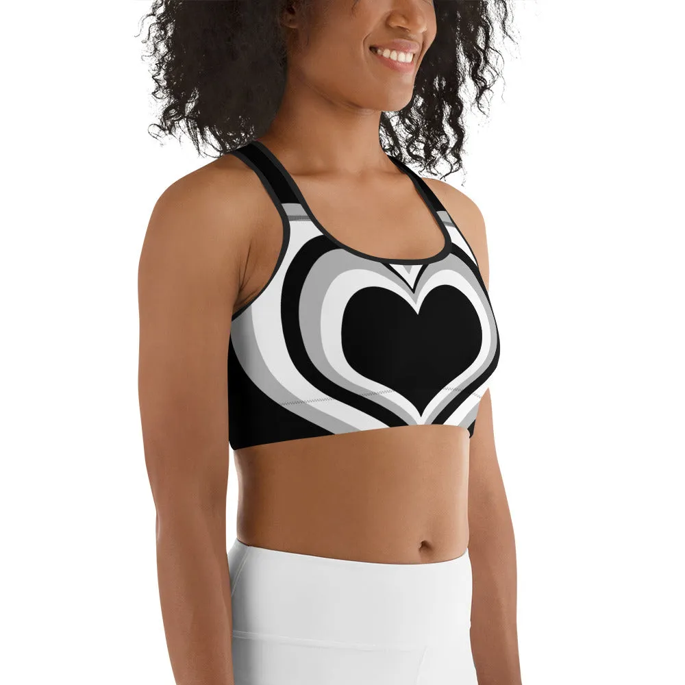 Black & White Heart Shaped Tunnel Sports Bra