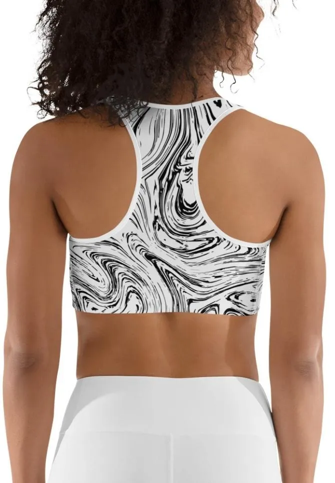 Black & White Marble Sports Bra