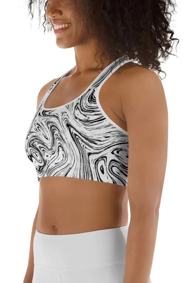 Black & White Marble Sports Bra