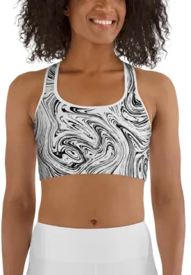 Black & White Marble Sports Bra