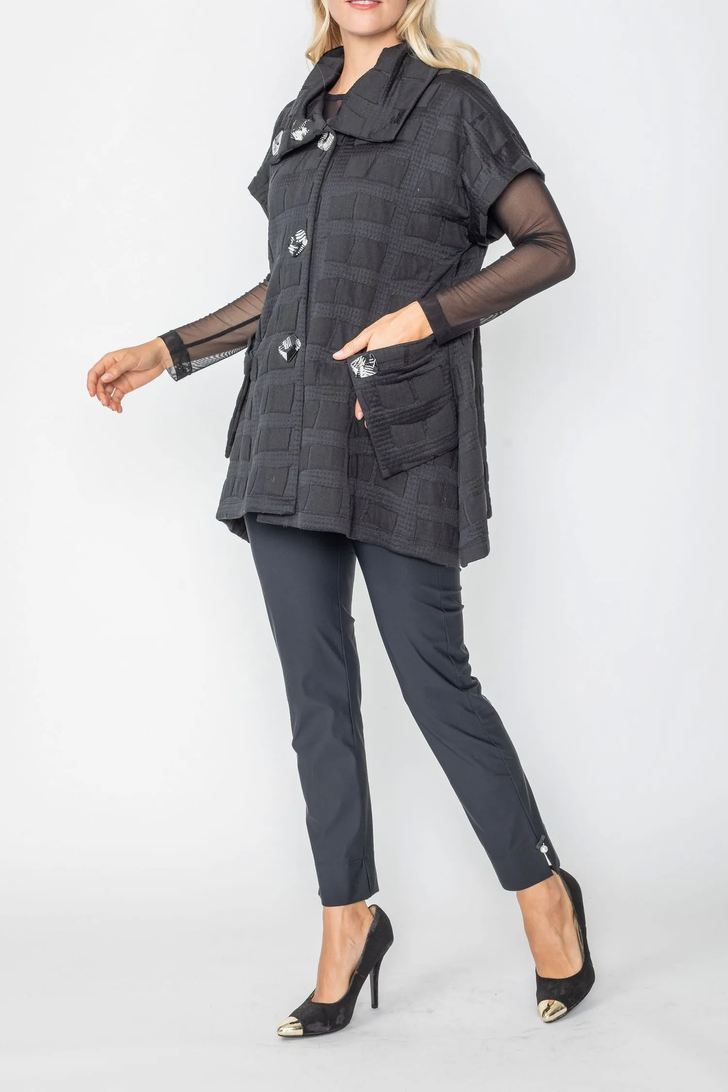 Black Asymmetrical Shawl Collar Vest