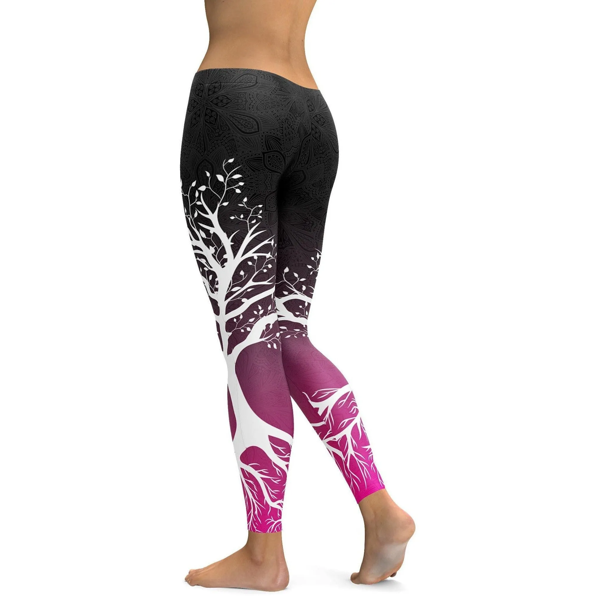 Black to Pink Tree of Life Leggings