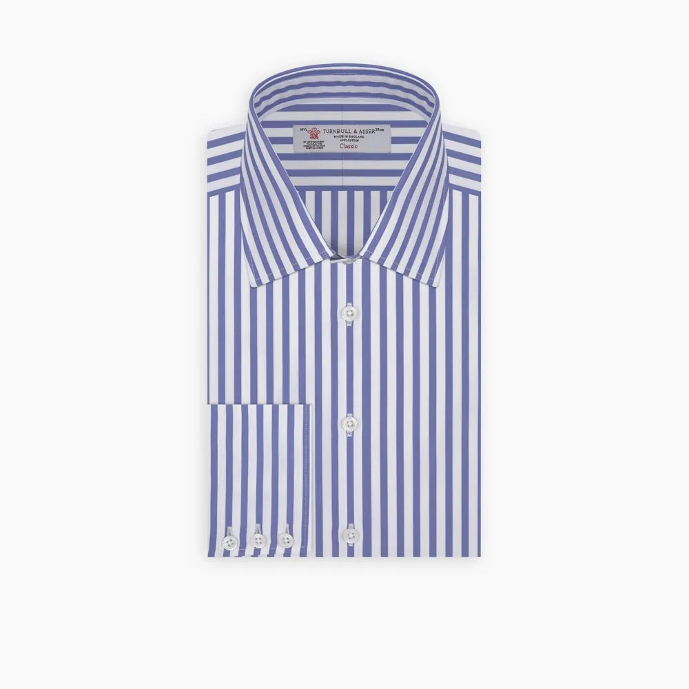 Blue and White Candy Stripe Shirt with T&A Collar and 3-Button Cuffs