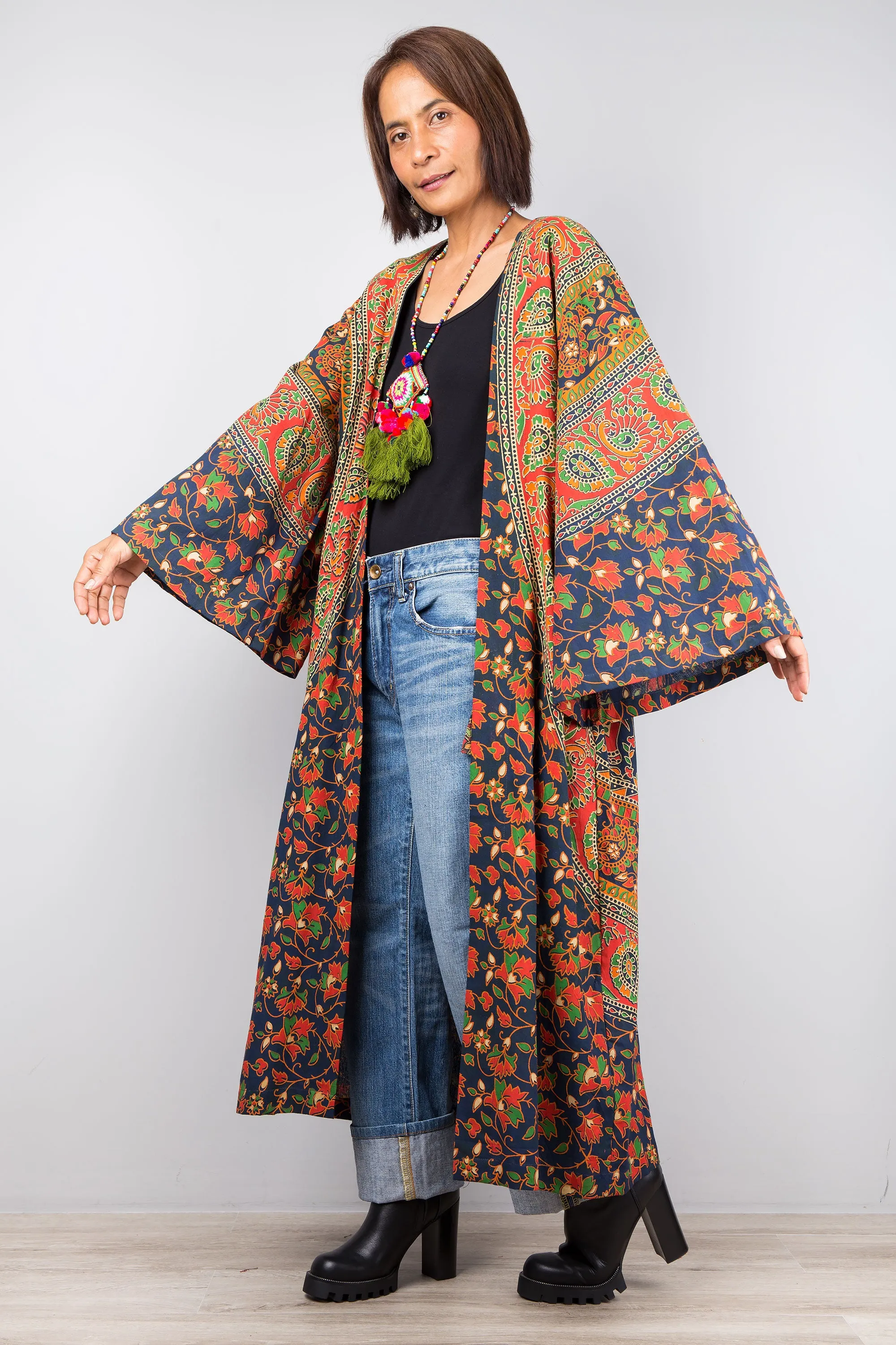 Boho Kimono Cardigan, Indian Cotton duster vest, Beach cover up