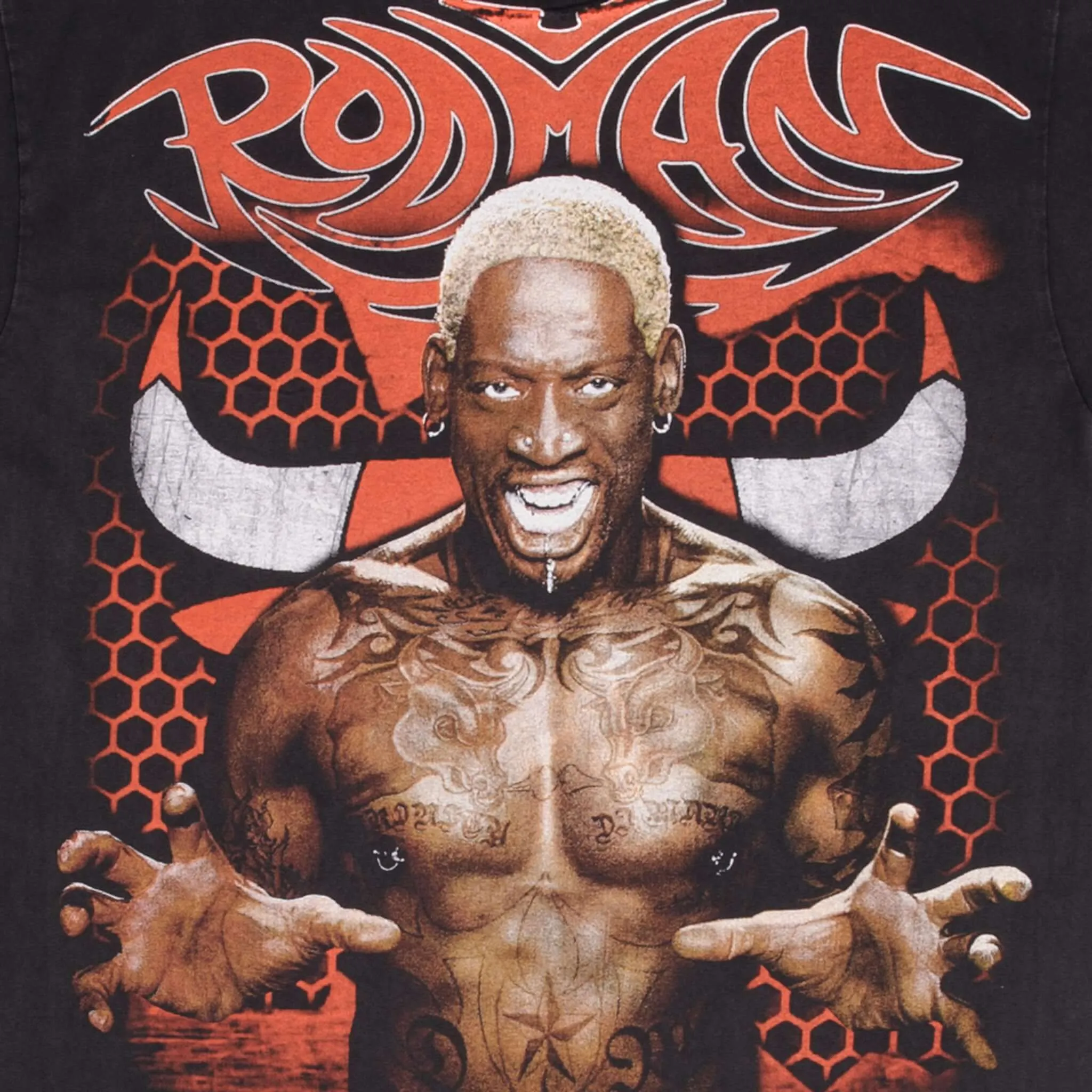 BOOTLEG TEE SHIRT NBA DENNIS RODMAN CHICAGO BULLS ALL OVER PRINT SIZE LARGE