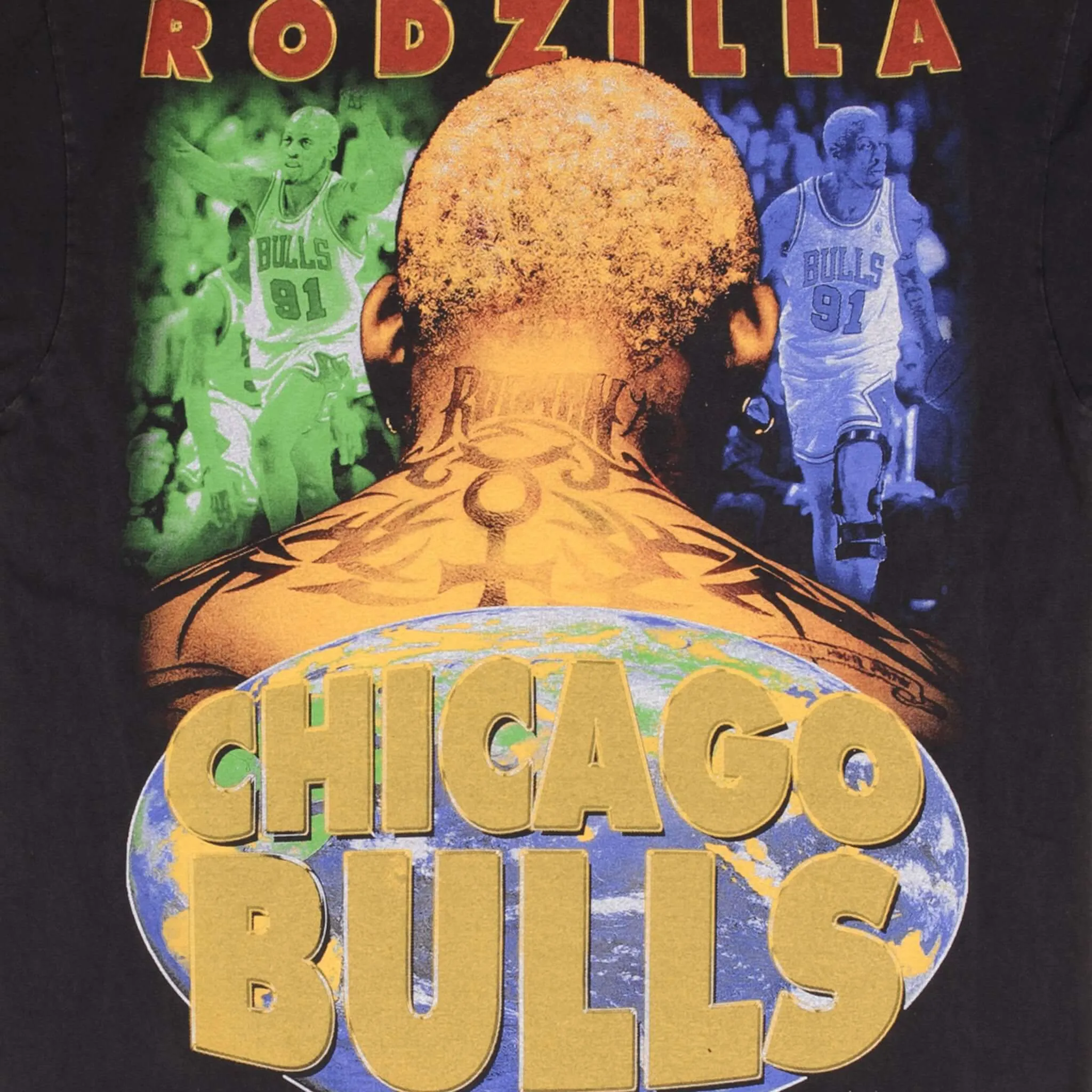 BOOTLEG TEE SHIRT NBA DENNIS RODMAN CHICAGO BULLS RODZILLA SIZE XL