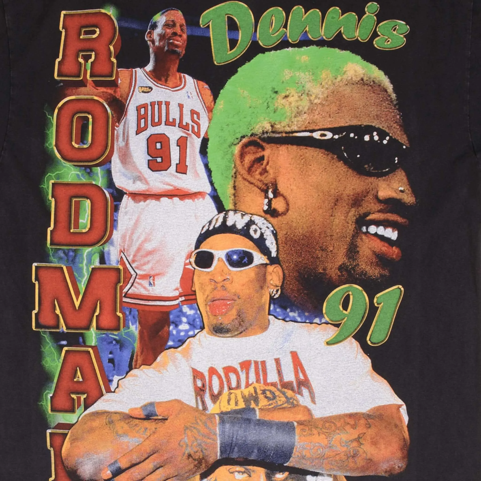 BOOTLEG TEE SHIRT NBA DENNIS RODMAN CHICAGO BULLS RODZILLA SIZE XL