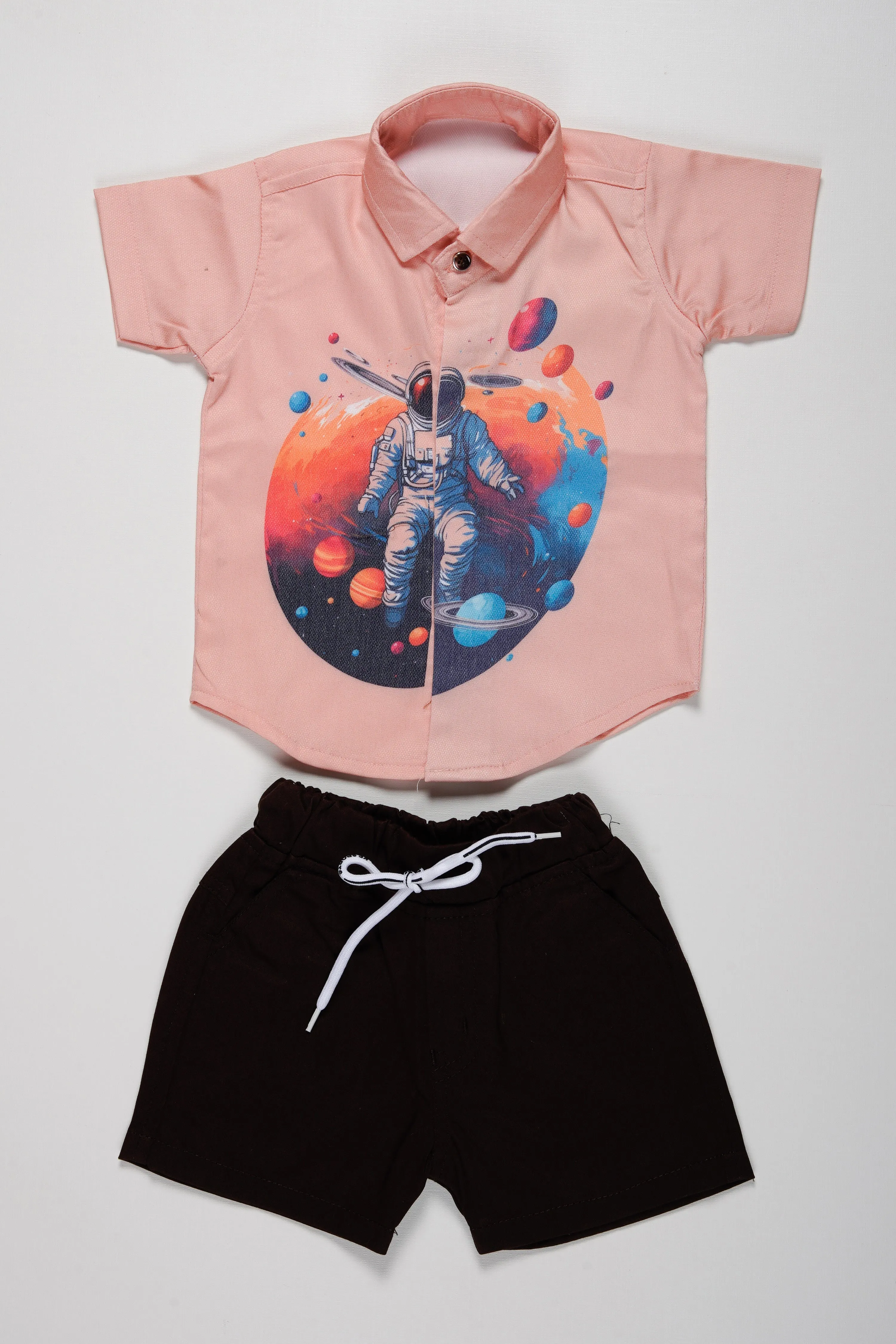 Boys Space Adventure Shirt and Shorts Set | Galactic Summer Outfit