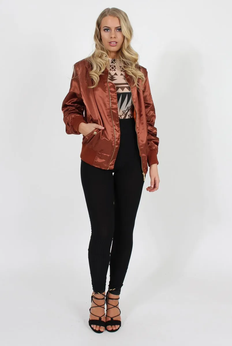 Bronze Satin Bomber Jacket - Neve