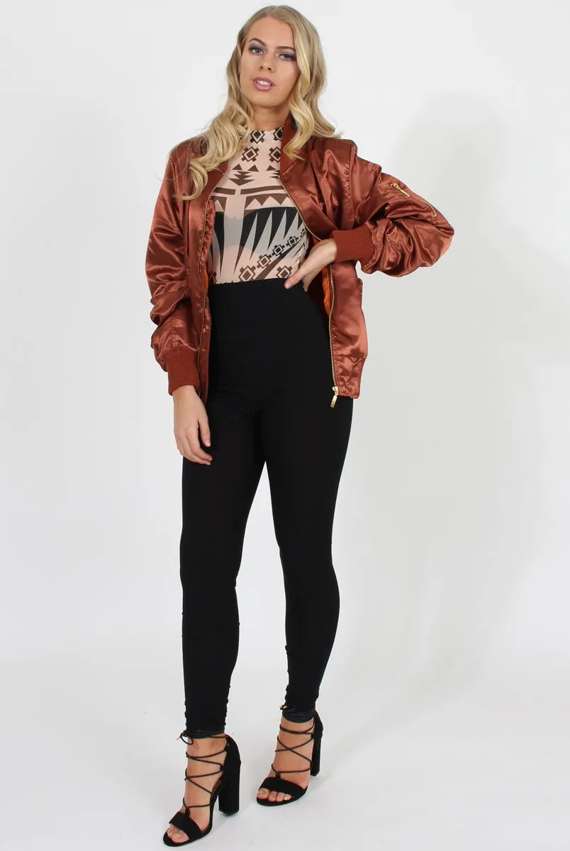 Bronze Satin Bomber Jacket - Neve