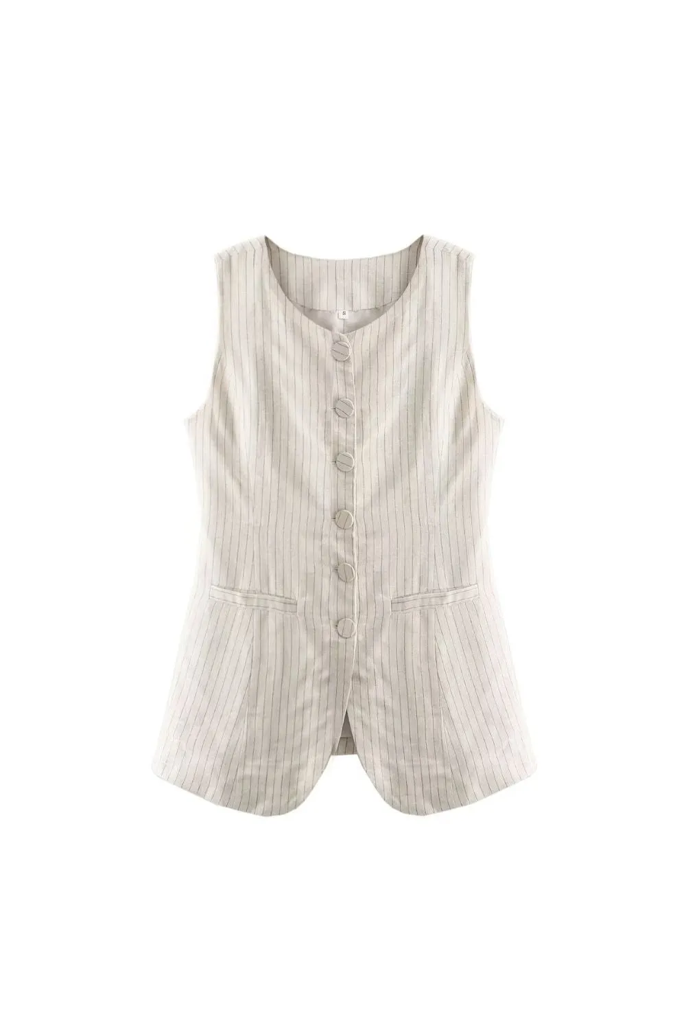 'Brooklyn' Linen-Cotton Striped Long Vest