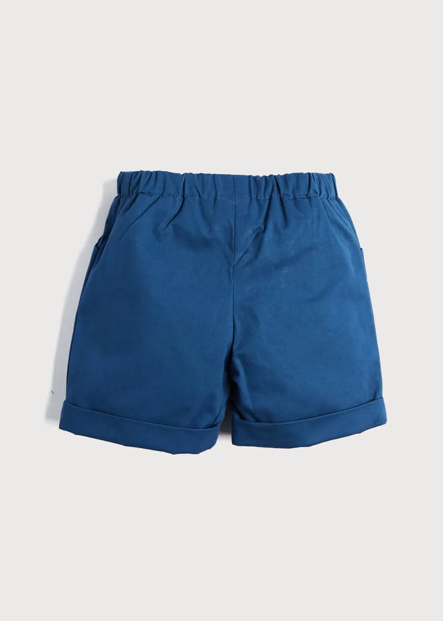 Classic Turn-up Hem Cotton Shorts in French Blue (18mths-3yrs)