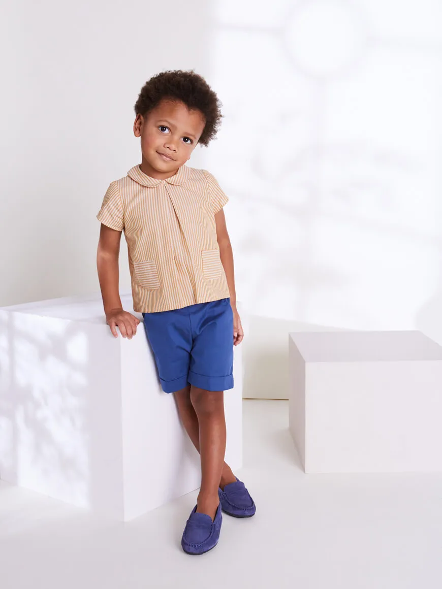 Classic Turn-up Hem Cotton Shorts in French Blue (18mths-3yrs)