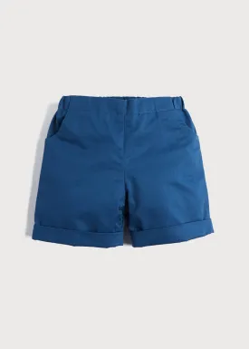 Classic Turn-up Hem Cotton Shorts in French Blue (18mths-3yrs)