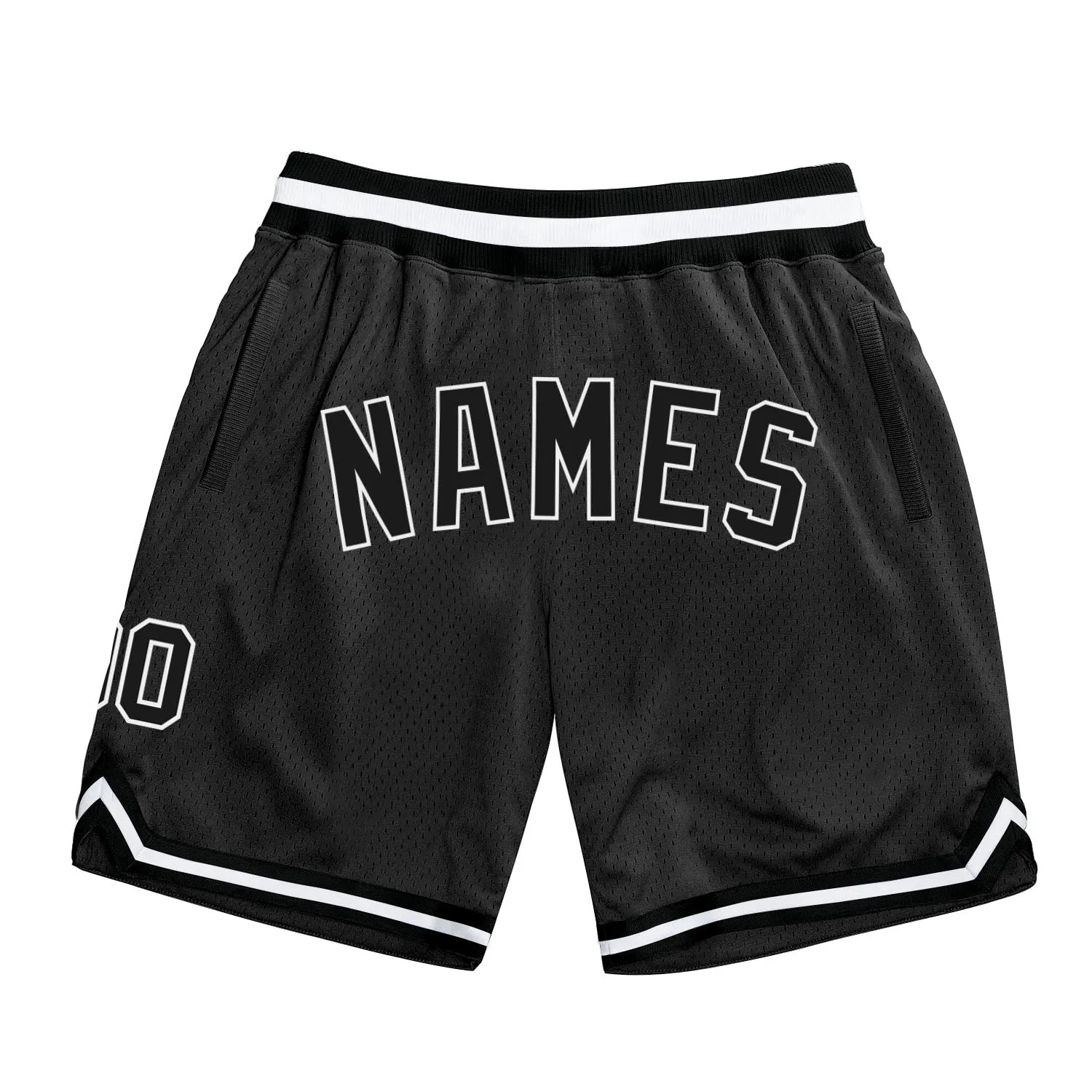 Custom Black Black-White Authentic Throwback Basketball Shorts