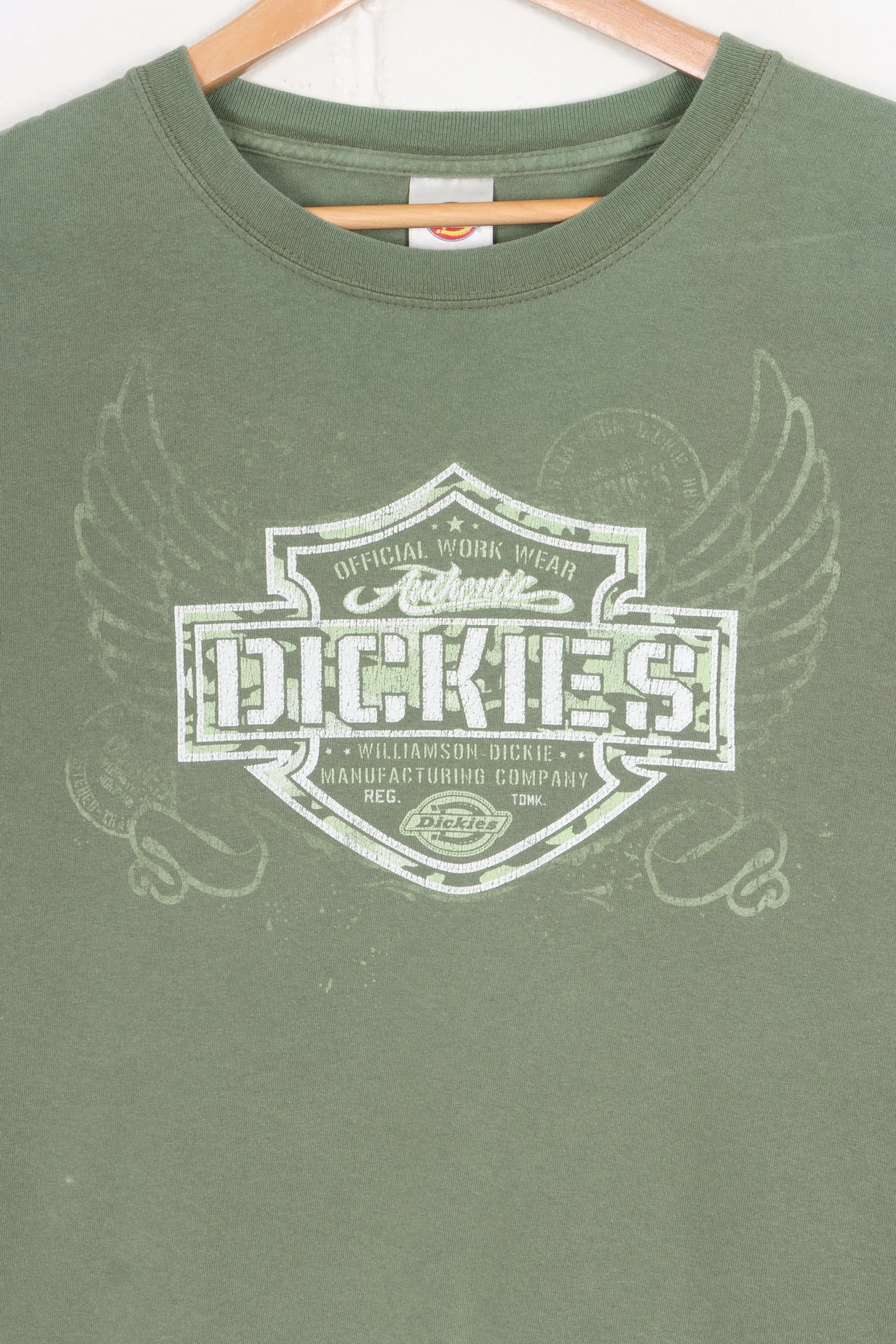 DICKIES Army Green Camo Logo Y2K T-Shirt (XL)