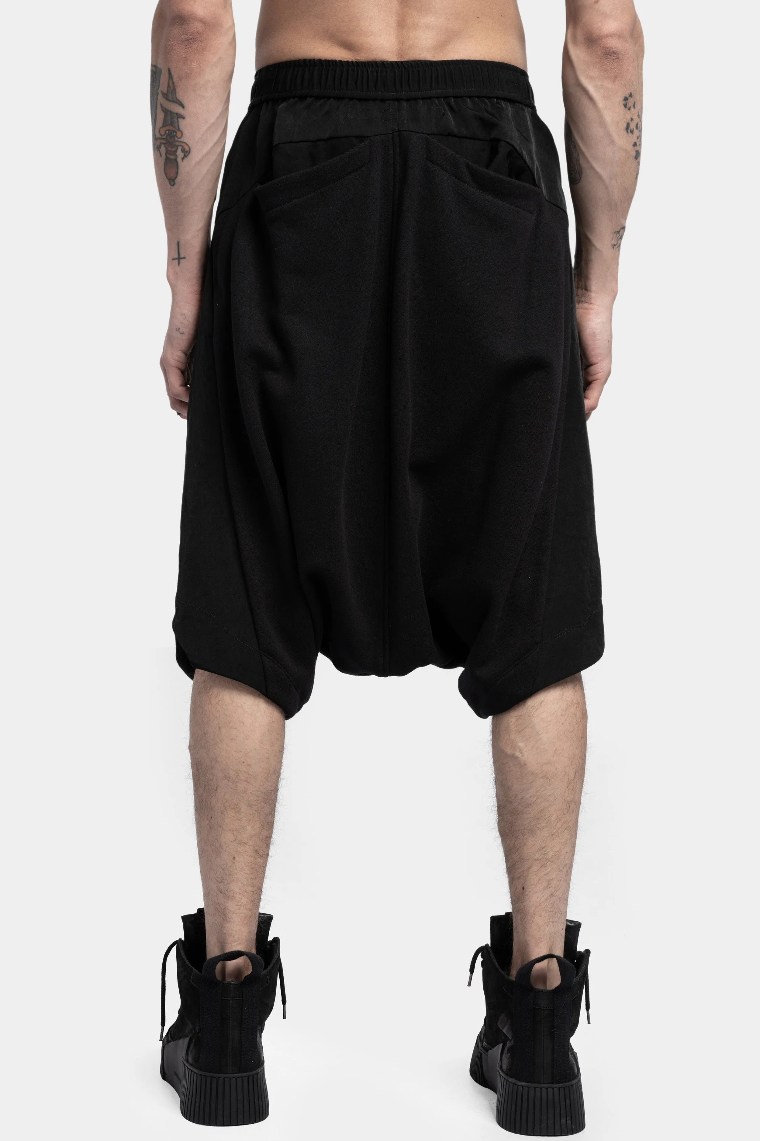 Drop crotch sweat cotton shorts