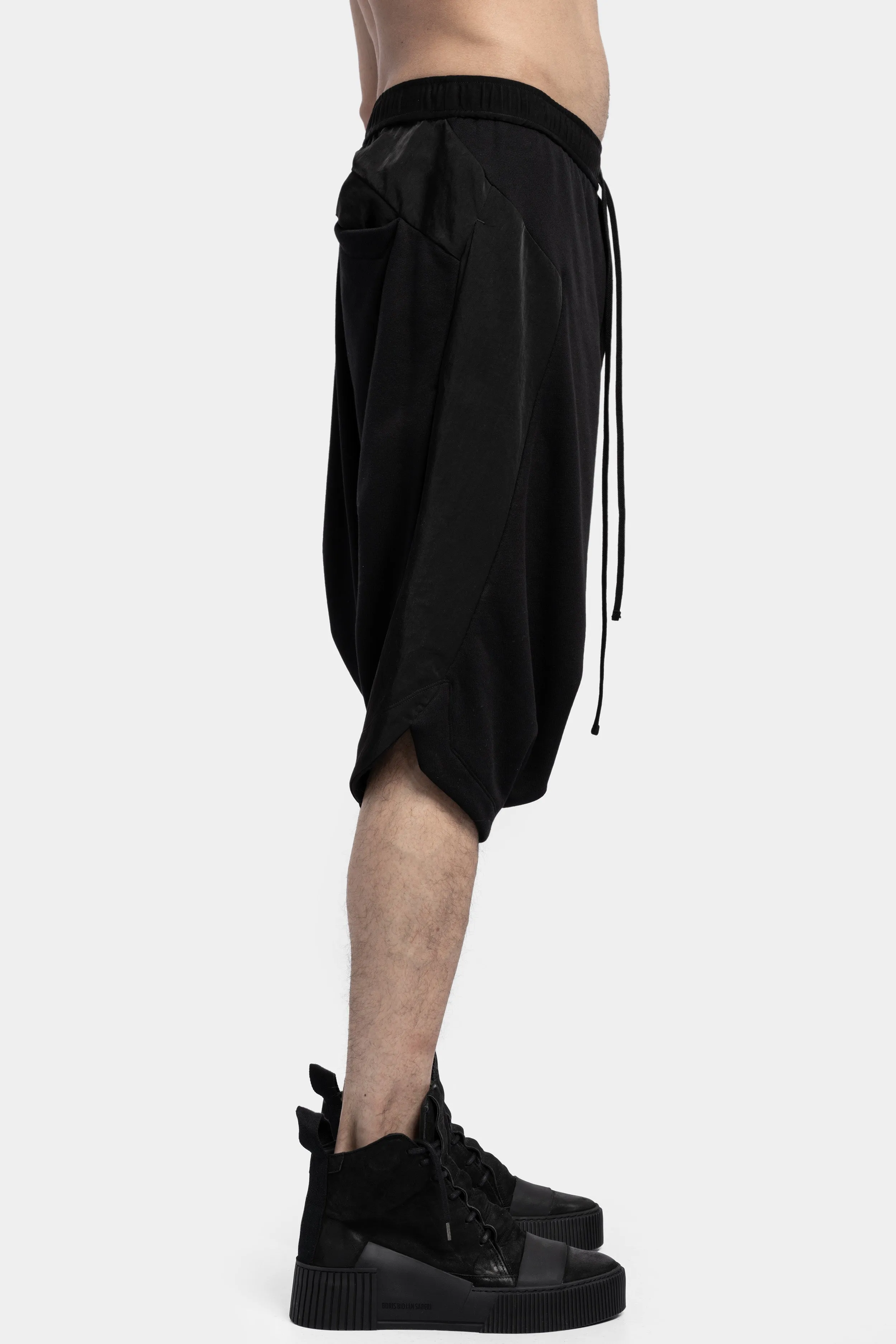 Drop crotch sweat cotton shorts