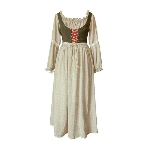 Elise Vintage Pastoral Style 100%Cotton Dress, Elegant Slim Bandage Vest Two Piece Set Maxi Dress