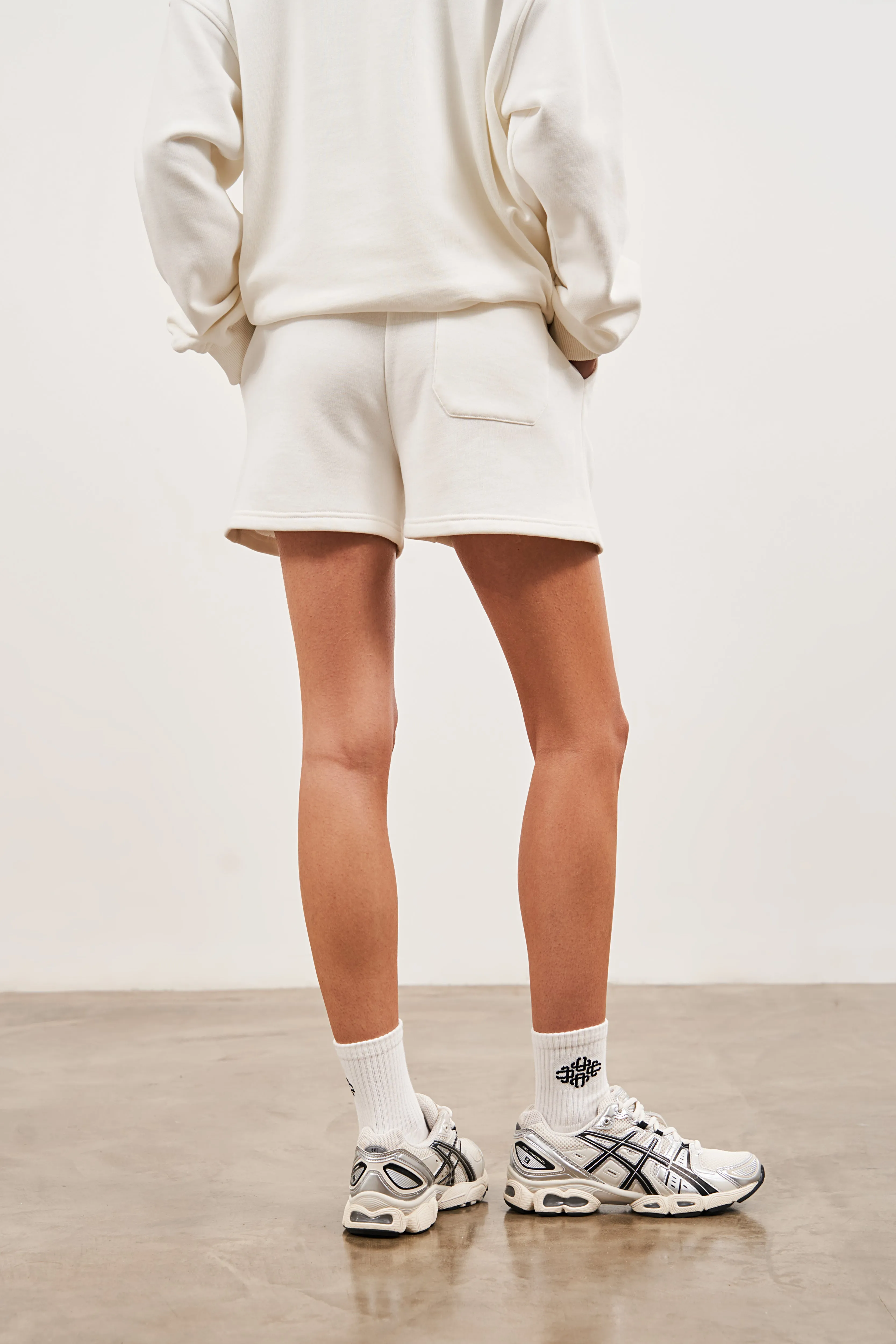 EMBLEM EMBOSSED SHORTS - OFF WHITE