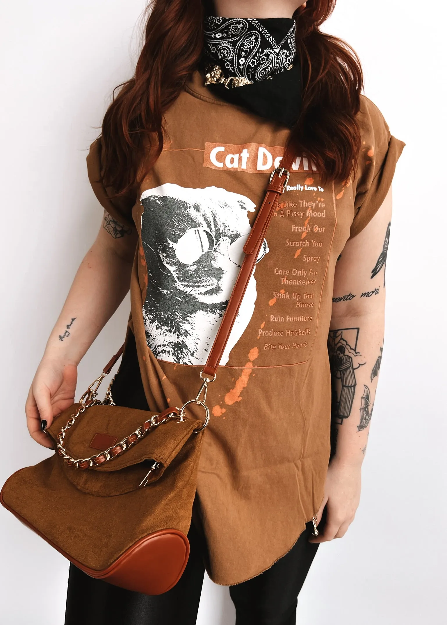 FINAL SALE: CAT DEVIL BLEACHED OUT SIDE SLIT TEE