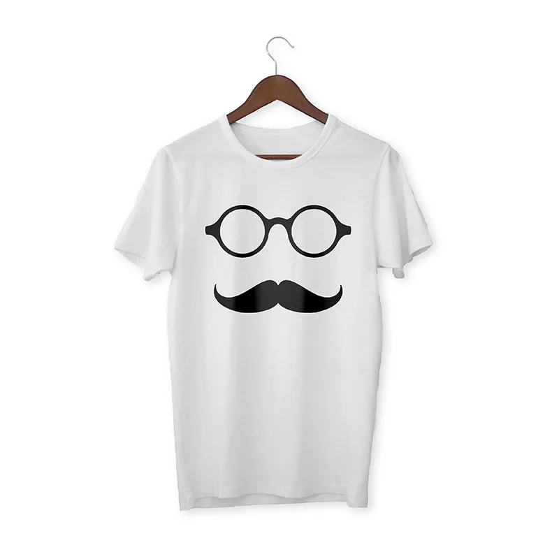 Glass with mustache White Unisex T-Shirt