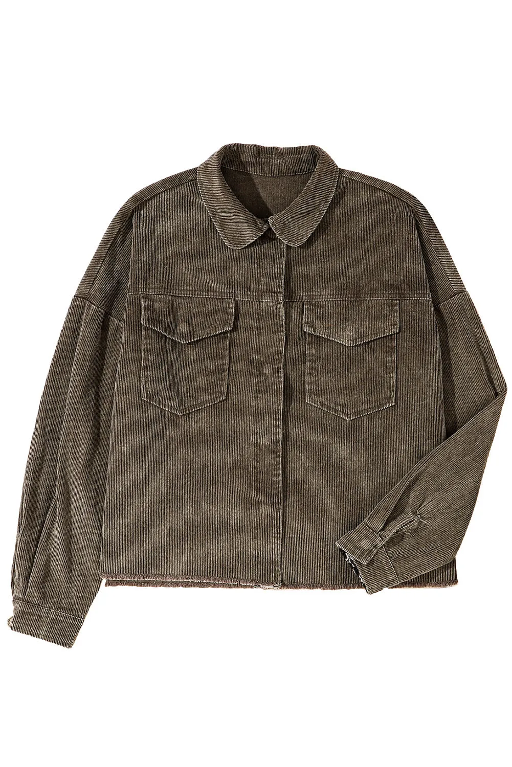 Gray Contrast Snakeskin Trim Pocketed Corduroy Jacket