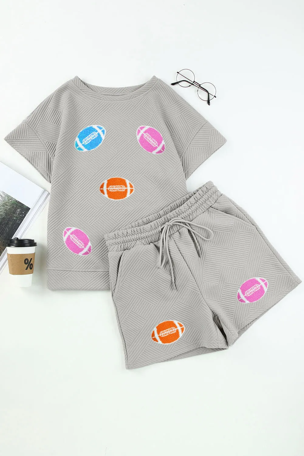 Gray Textured Game Day Baseball Graphic Tee & Shorts Set