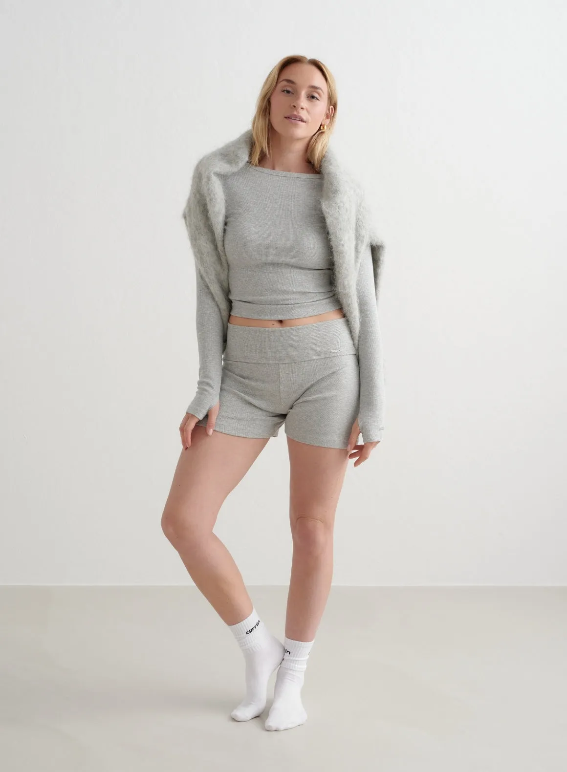 Grey Melange Ease Ribbed Shorts