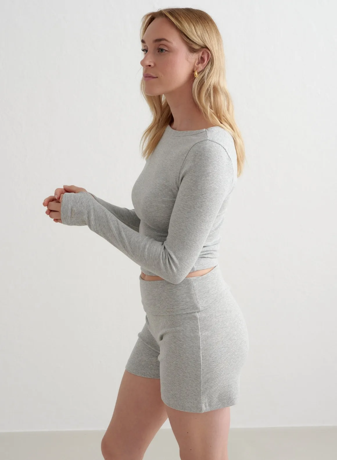 Grey Melange Ease Ribbed Shorts