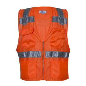 Hi-Vis Mesh Road Safety Vest - Silver Segmented Reflective Trim, 4 Various Size Pockets, Type R Class 2