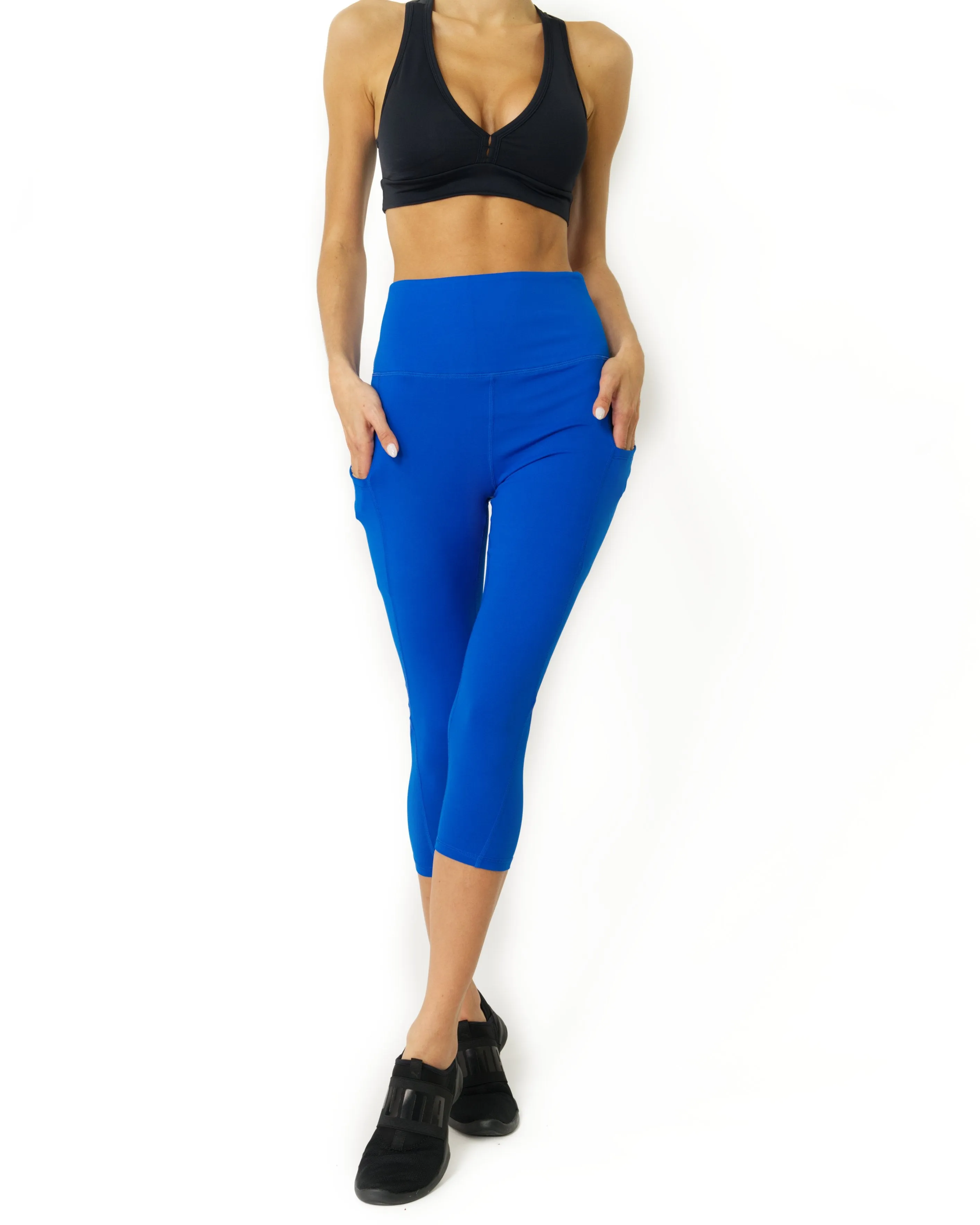 High Waisted Yoga Capri Leggings - Sky Blue