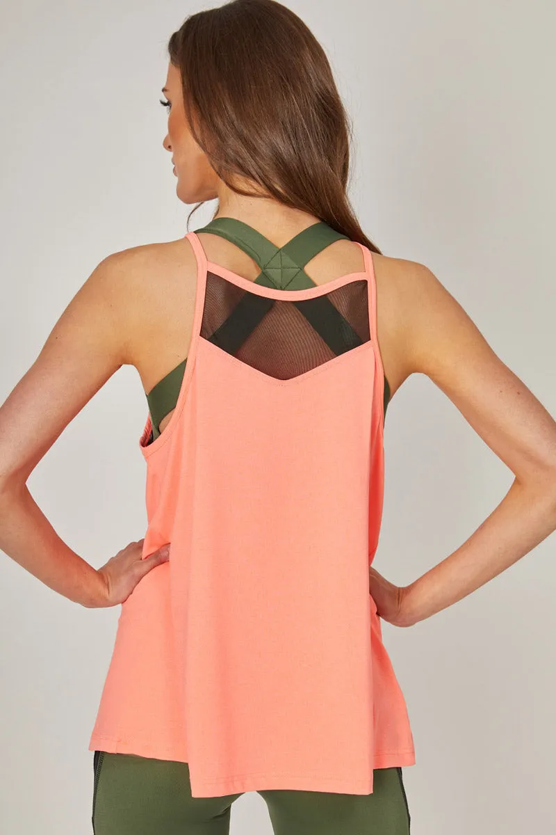 Loose Fit Sports Vest with Mesh Inset Coral