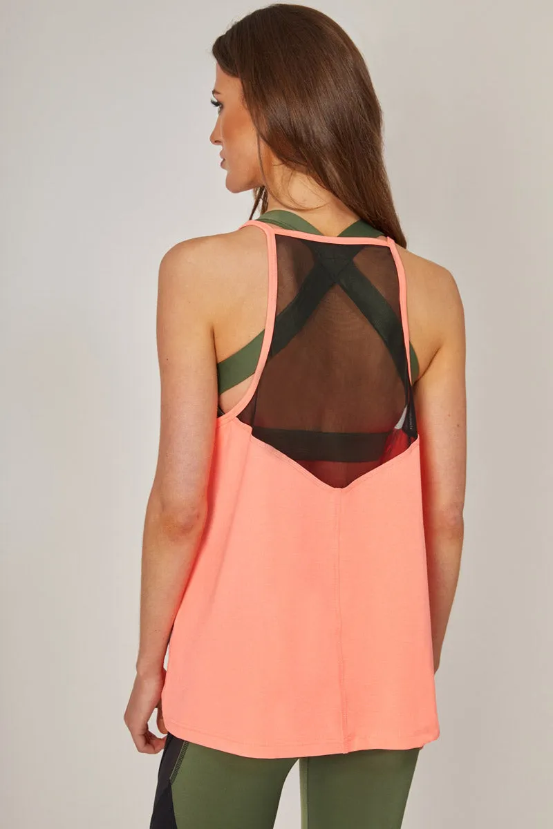 Loose Fit Sports Vest with Mesh Inset Coral