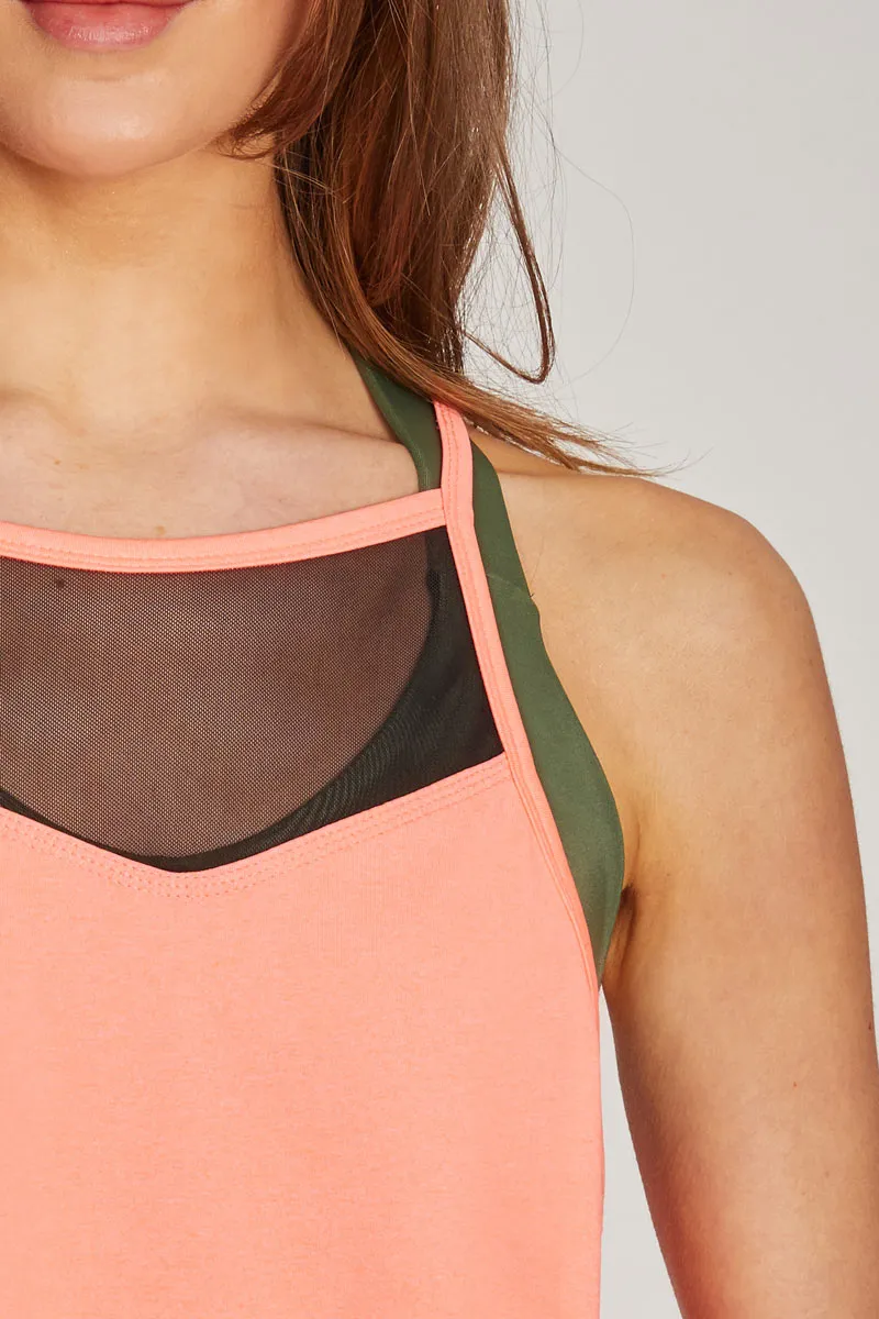 Loose Fit Sports Vest with Mesh Inset Coral